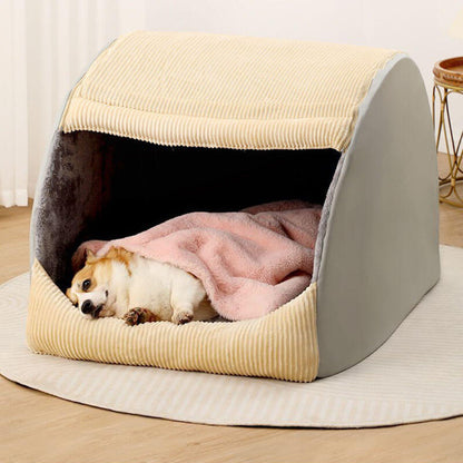 Dog Bed Warm Tent Style Flannel Enclosure