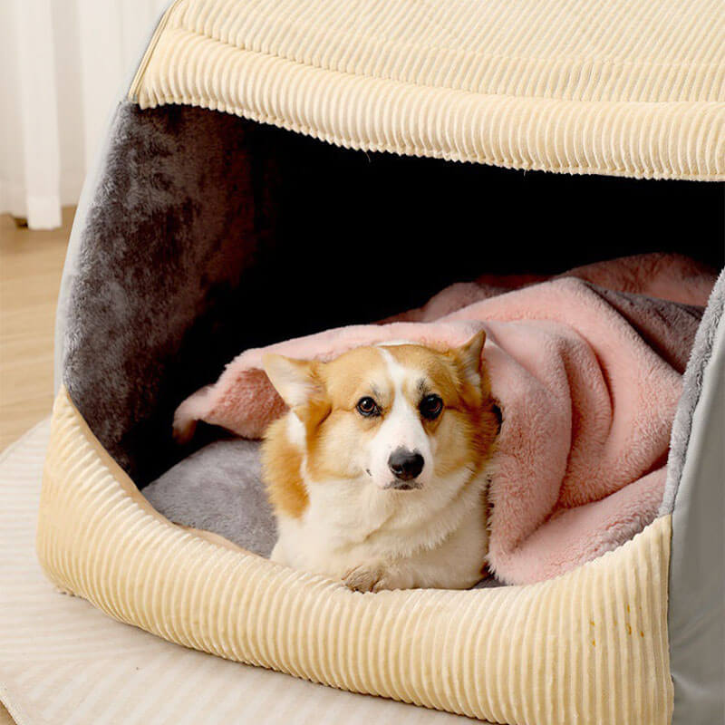 Dog Bed Warm Tent Style Flannel Enclosure