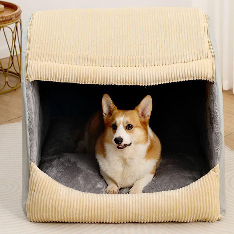 Dog Bed Warm Tent Style Flannel Enclosure