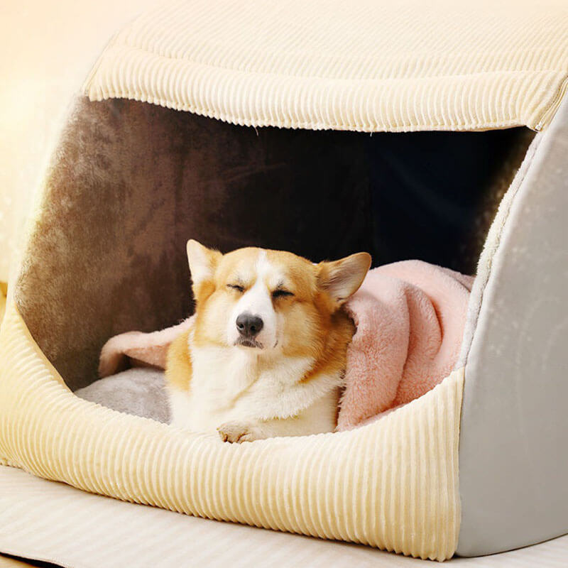 Dog Bed Warm Tent Style Flannel Enclosure