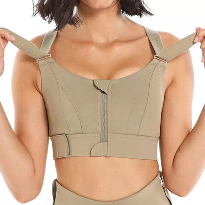 Sports Bra with Zip Front and Adjustable Straps