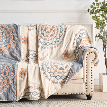 Cotton Throw Blanket with Mandala Boho Print