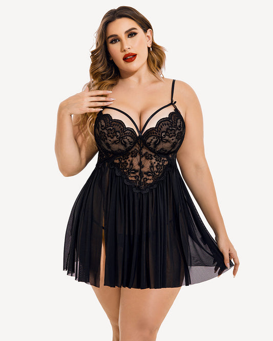 Lingerie Plus Size Lace Mesh Nightdress