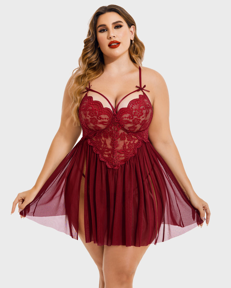 Lingerie Plus Size Lace Mesh Nightdress