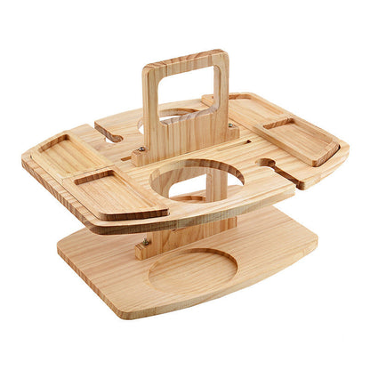 Wood Picnic Wine Table with Snack Trays