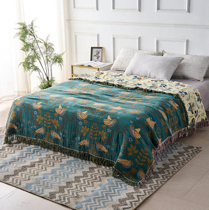 Cotton Throw Blanket Nordic Bird Design