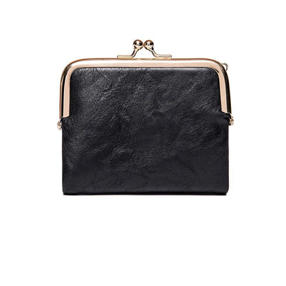 Leather Wallet with Vintage Kiss Lock Closure