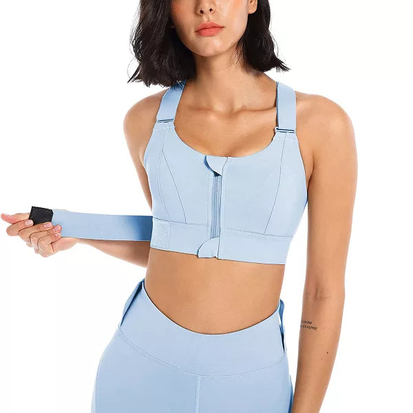 Sports Bra with Zip Front and Adjustable Straps