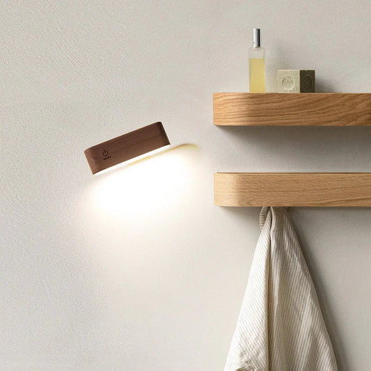 Solid Walnut/Elm Magnetic Wall Lamp with 360° Rotation & Rechargeable Battery