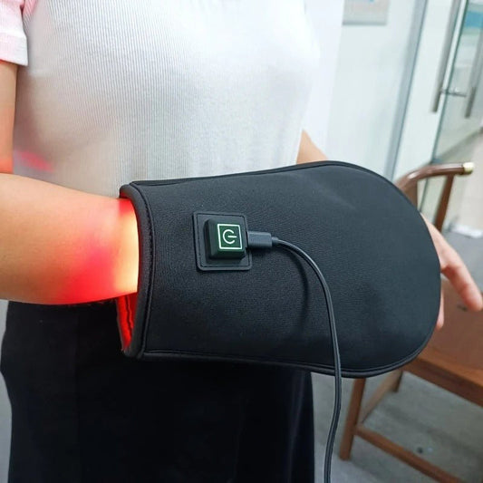 Hand therapy glove with infrared light device