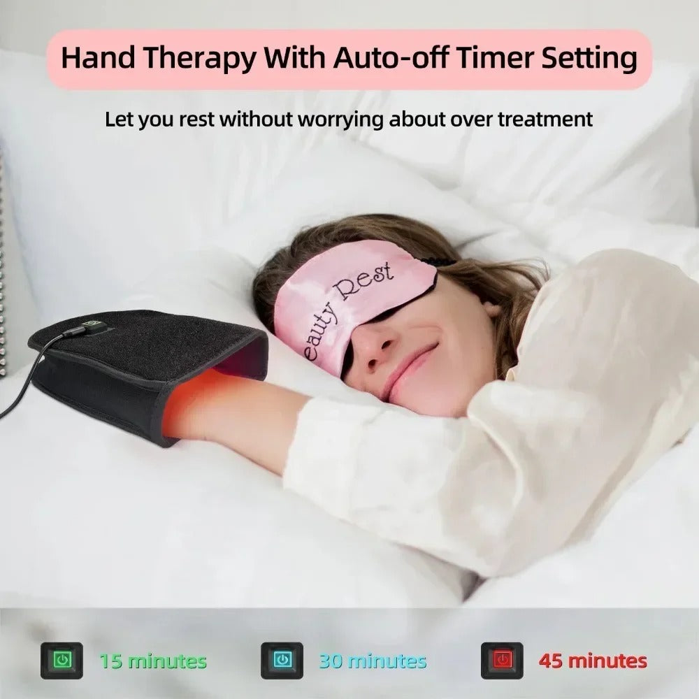 Hand therapy glove with infrared light device