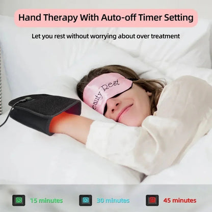 Hand therapy glove with infrared light device