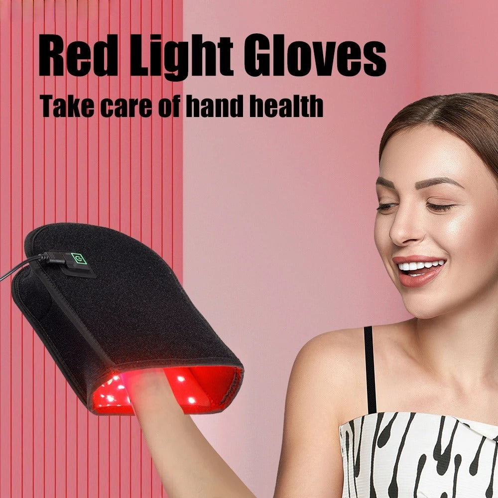 Hand therapy glove with infrared light device