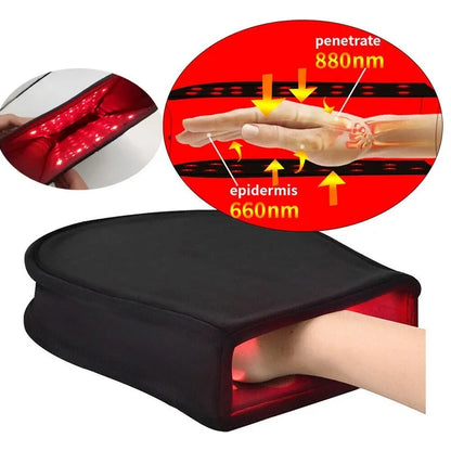 Hand therapy glove with infrared light device