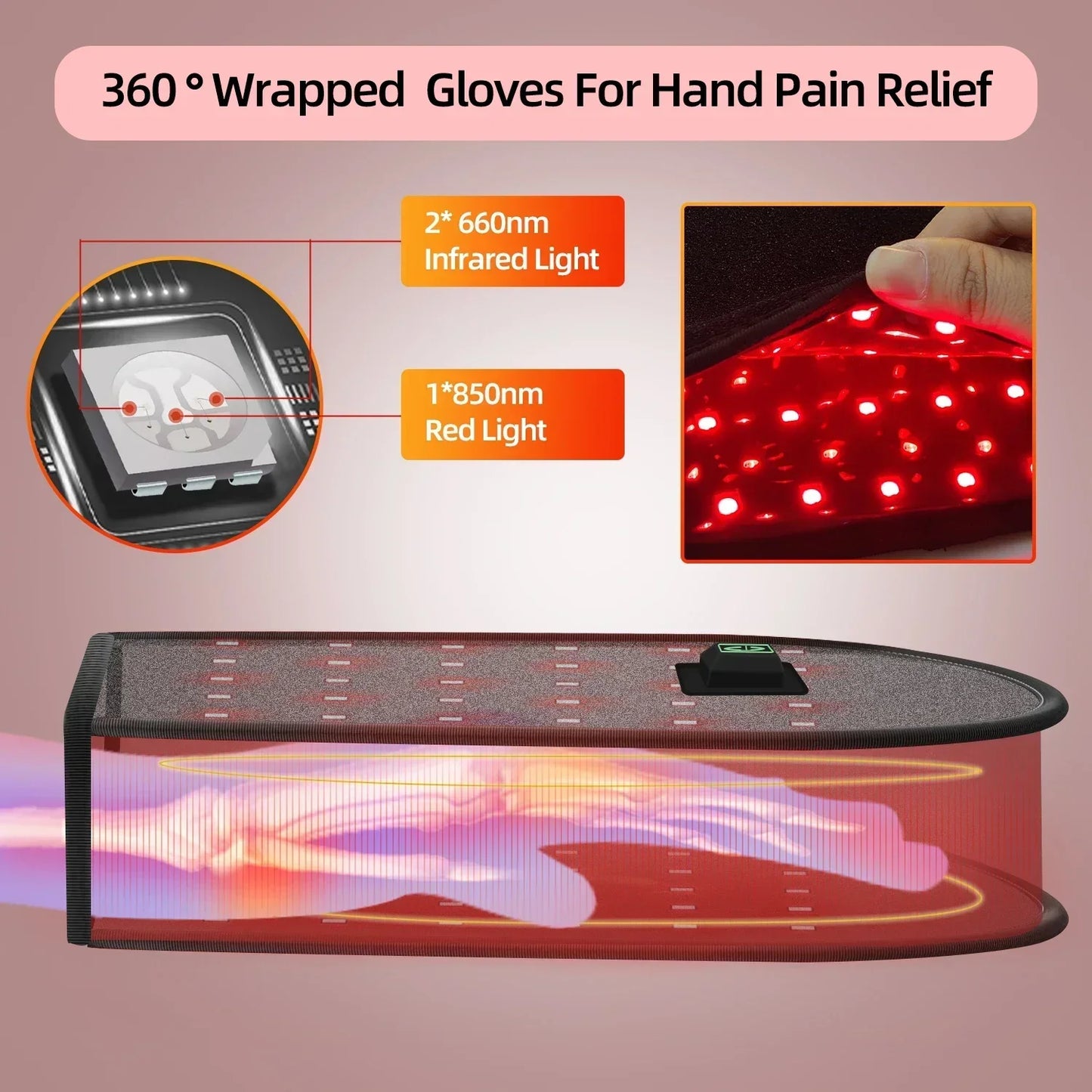 Hand therapy glove with infrared light device