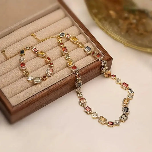 Jewellery Set Gold Plated Zircon Geometric
