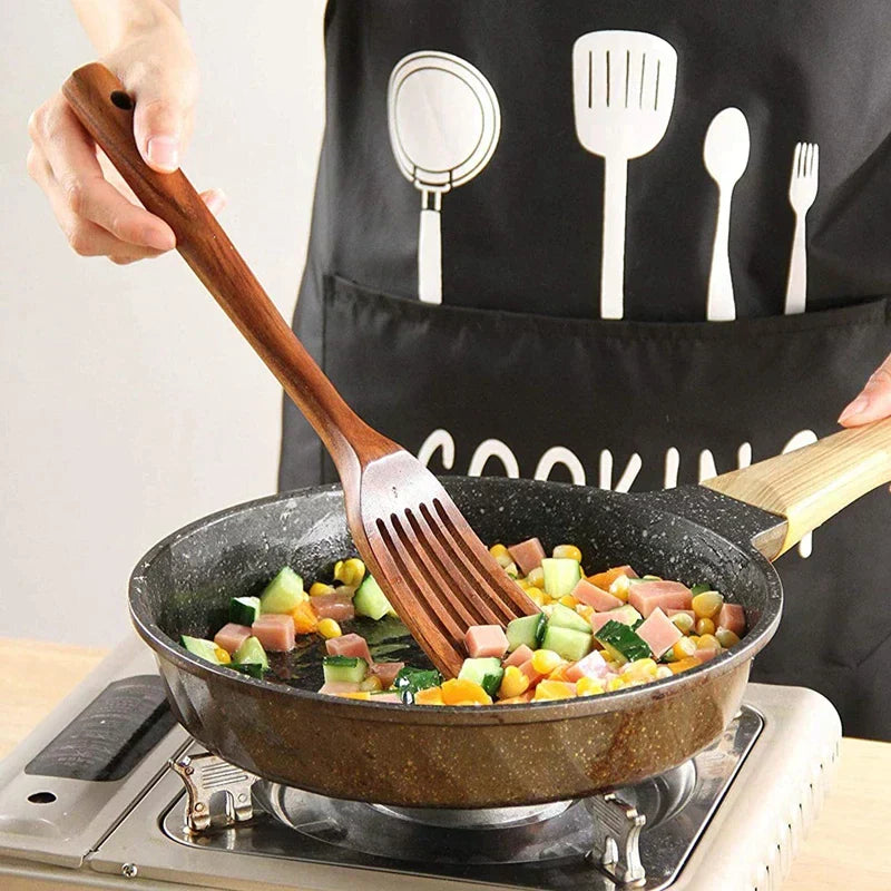 Wooden Kitchen Utensils Set in Teak Finish