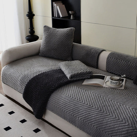 Sofa Cover Plush Non-Slip Grey Protector