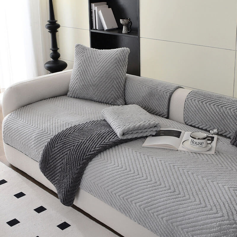 Sofa Cover Plush Non-Slip Grey Protector
