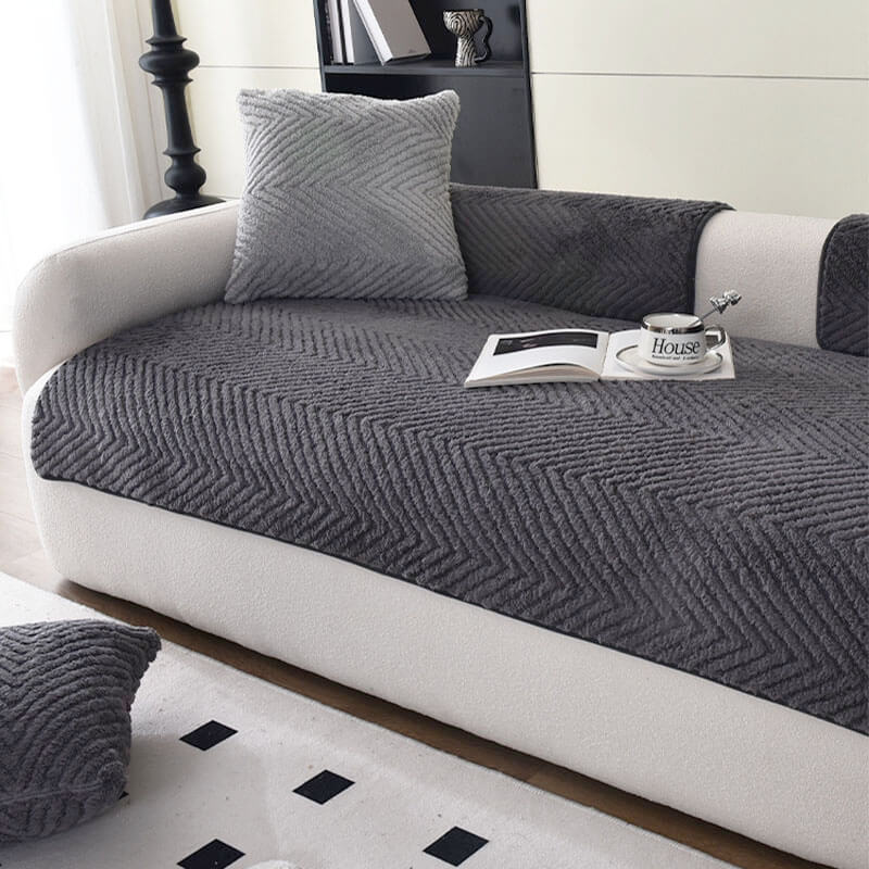 Sofa Cover Plush Non-Slip Grey Protector