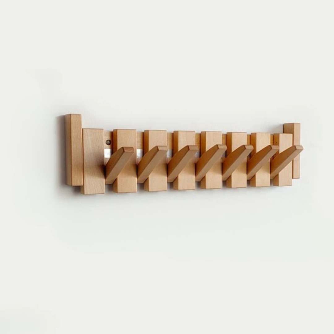 Wooden Wall Hooks with Foldable Coat Hangers