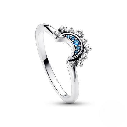 Crystal Statement Ring with Sun and Moon Design