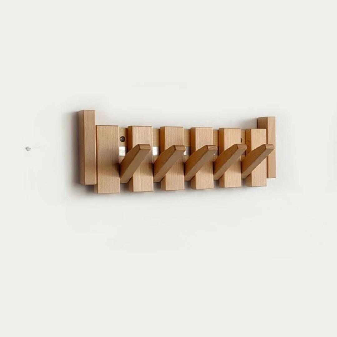 Wooden Wall Hooks with Foldable Coat Hangers