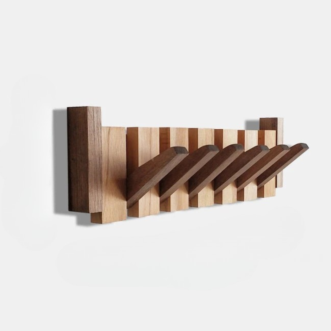 Wooden Wall Hooks with Foldable Coat Hangers