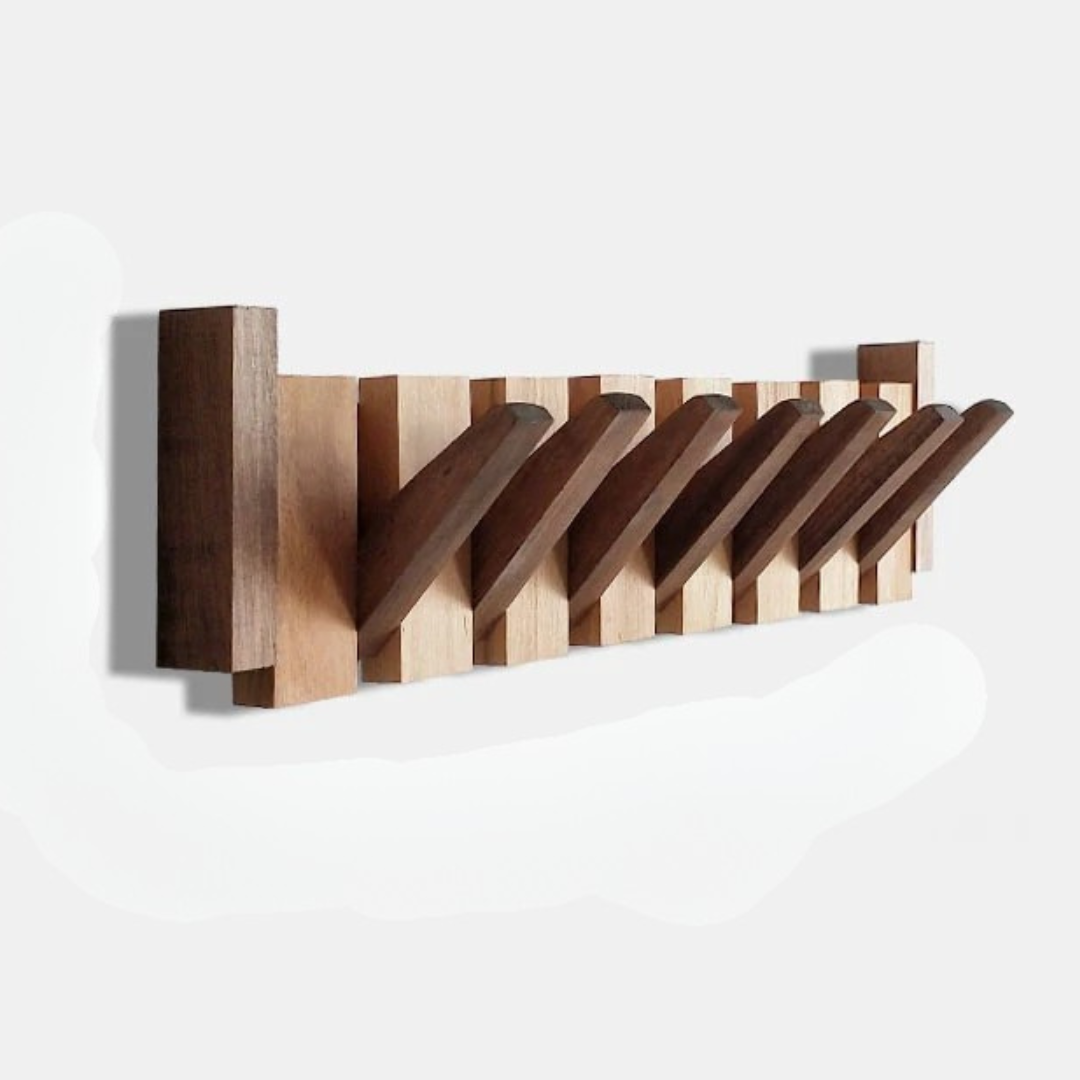 Wooden Wall Hooks with Foldable Coat Hangers