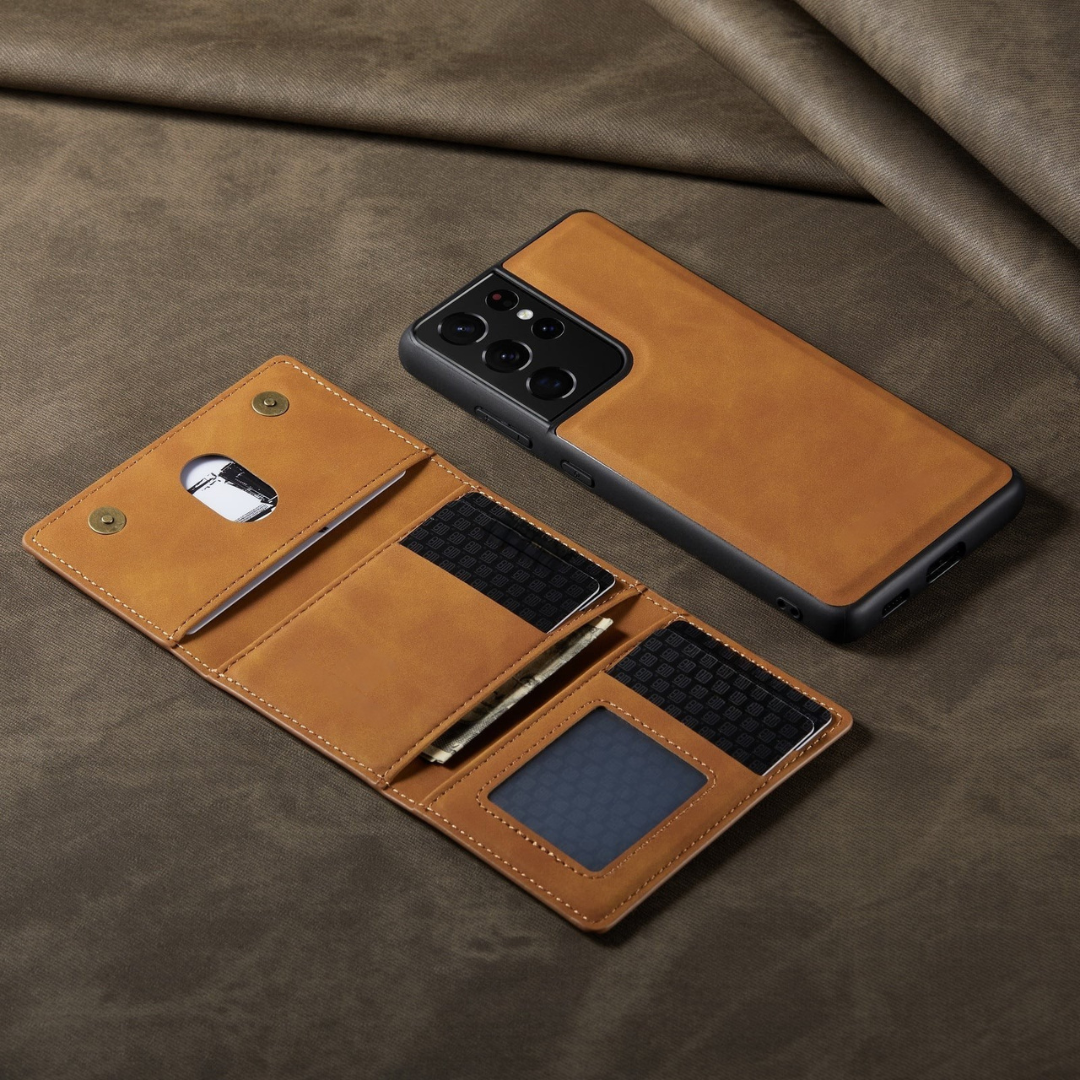 Phone Case with Leather Card Wallet Cover