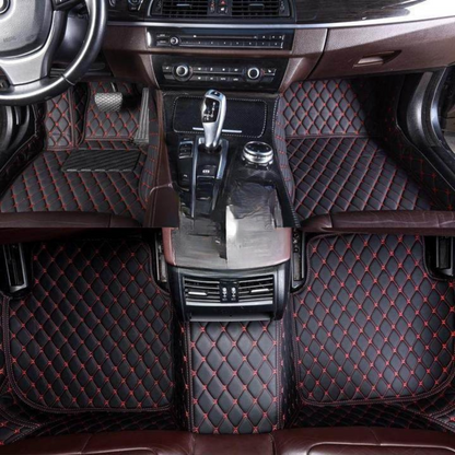 Car Floor Mats Black Red Leather Waterproof