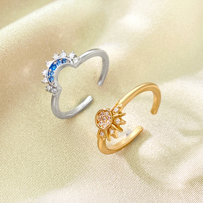 Crystal Statement Ring with Sun and Moon Design