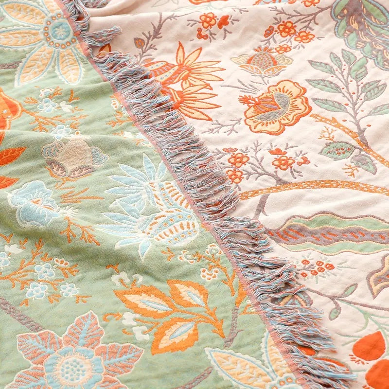 Cotton Throw Blanket Boho Floral Sofa Cover