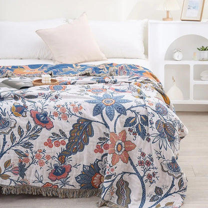 Cotton Throw Blanket Floral Reversible Design