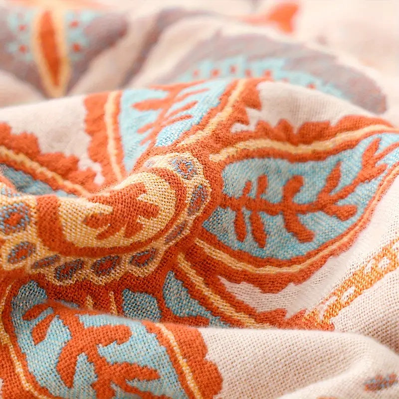 Cotton Throw Blanket Boho Floral Sofa Cover