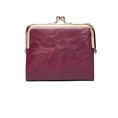 Leather Wallet with Vintage Kiss Lock Closure