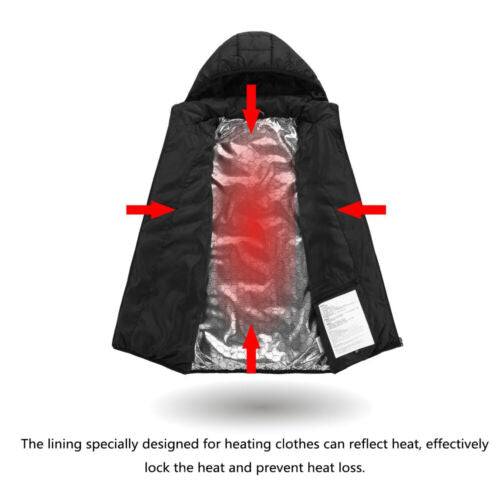 Heated Jacket Waterproof USB Winter Coat Black