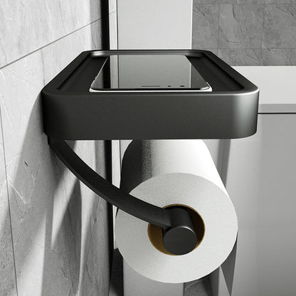 Toilet Roll Holder with Black Metal Shelf