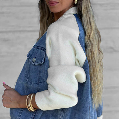 fashionable creative denim spliced jacket for women