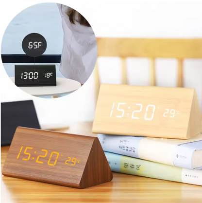 LED Alarm Clock with Wooden Digital Display