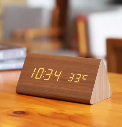 LED Alarm Clock with Wooden Digital Display