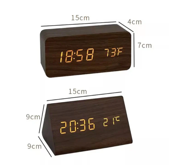 LED Alarm Clock with Wooden Digital Display