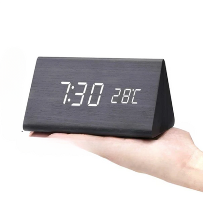 LED Alarm Clock with Wooden Digital Display